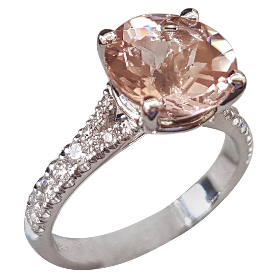 3 Carat 14 Karat White Gold Round Morganite Engagement Ring
