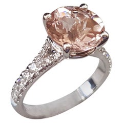 3 Carat 14 Karat White Gold Round Morganite Engagement Ring