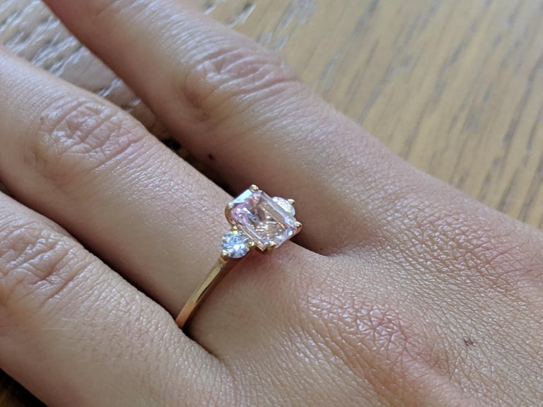 3 Carat 14 Karat Rose Gold 3-Stone Emerald Morganite Engagement Ring For  Sale at 1stDibs | 3 stone morganite ring, 3 carat morganite, rose gold  morganite engagement rings