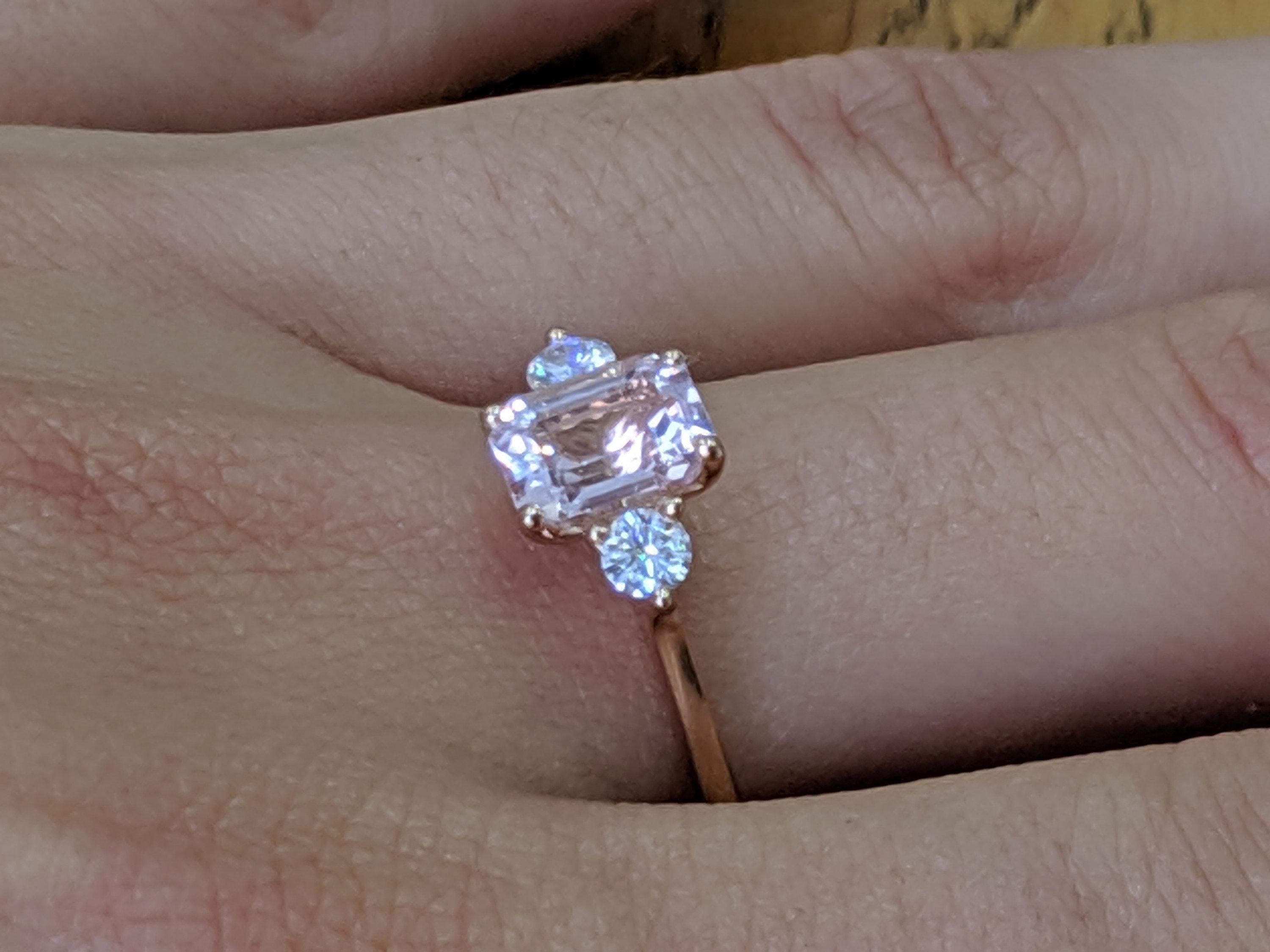 Emerald Cut Morganite Engagement Ring, 3 Stone Morganite Ring, Pink Morganite Emerald Cut, 14k Rose Gold Diamonds Morganite Ring
 
 One of a kind pink Morganite and Diamonds Engagement Ring - An amazing 7mm*5mm pink natural emerald cut morganite