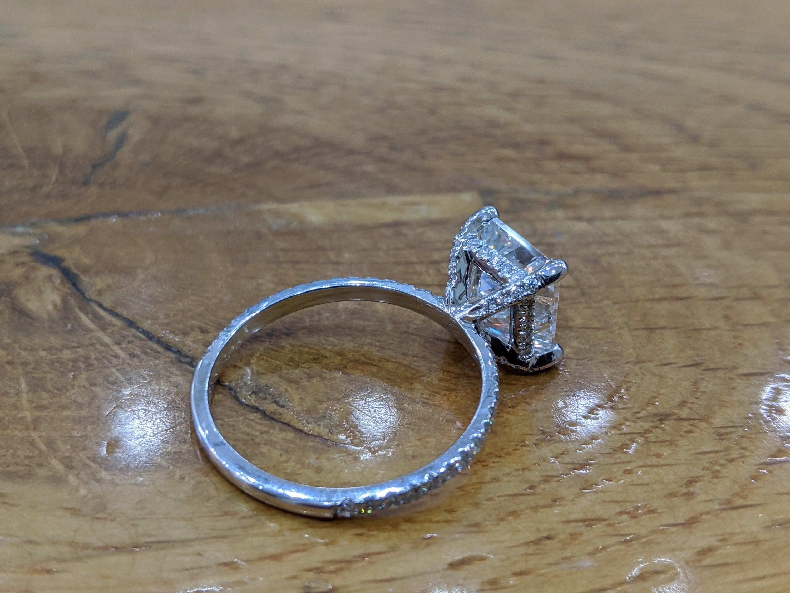 Princess Cut 3 Carat 14 Karat White Gold Princess Diamond Art Deco Ring, Engagement Ring