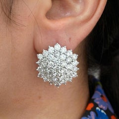 3 Carat 18K White Gold Diamond Cluster Pierced Earrings