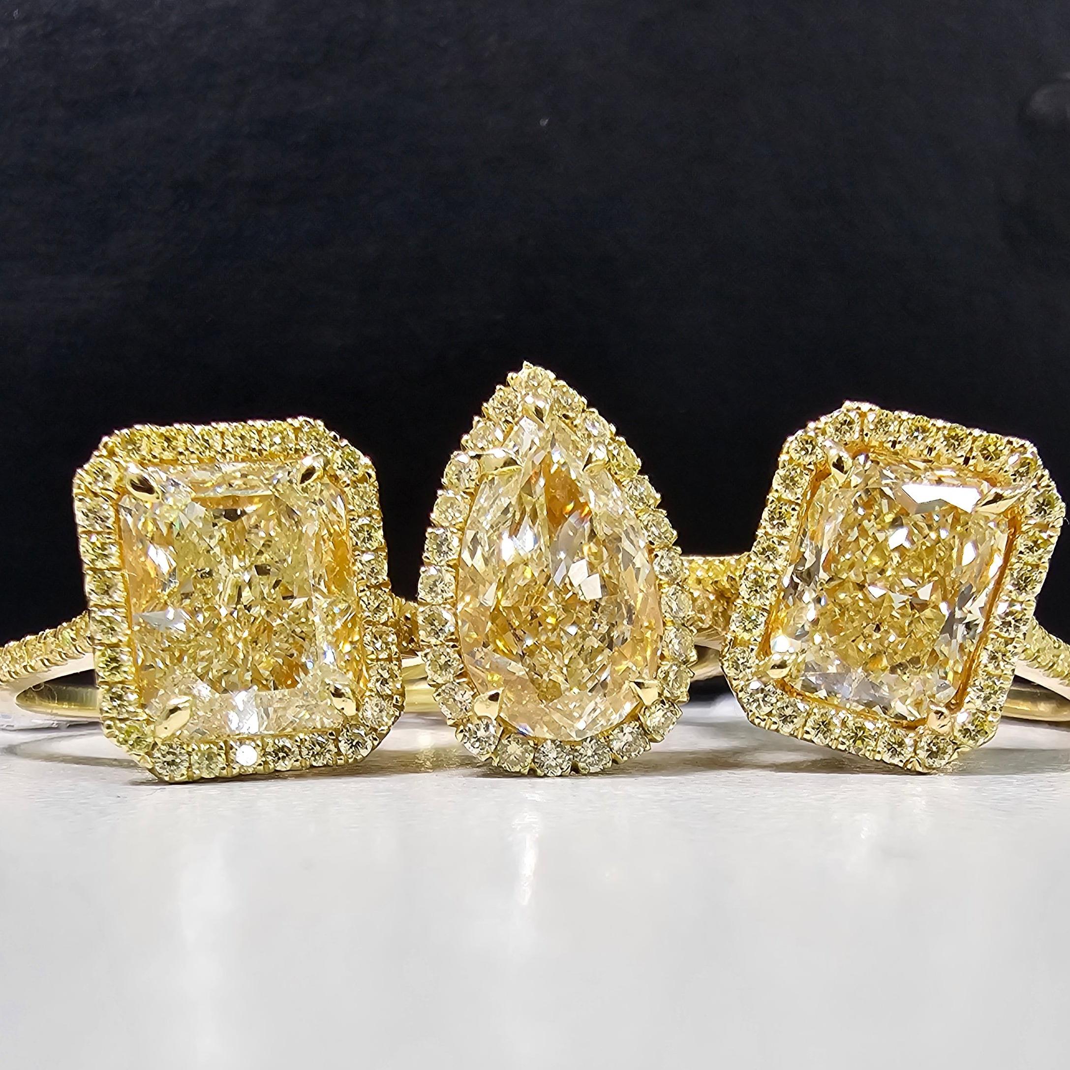 Radiant Cut 3 Carat All Yellow Halo Radiant Diamond Ring For Sale