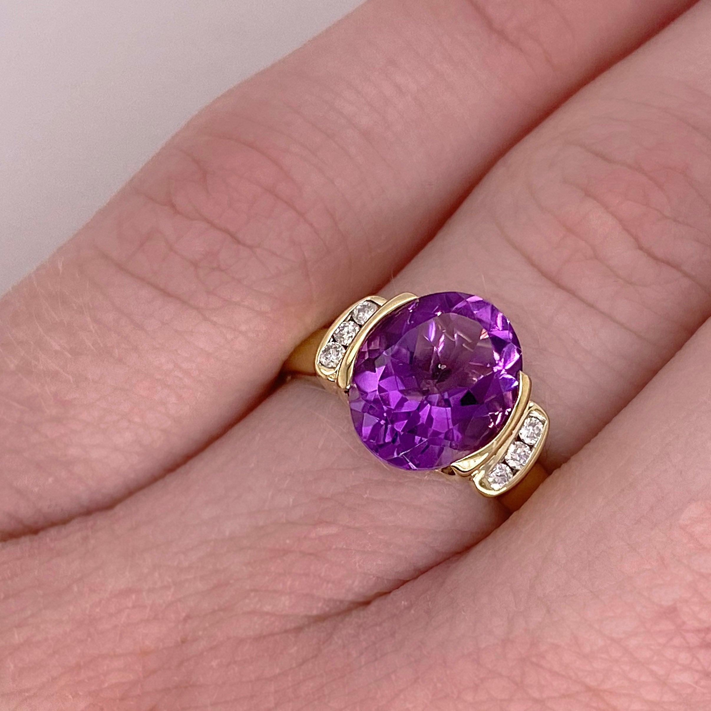 Customizable 3 Carat Amethyst Diamond Ring 14 Karat Yellow Gold