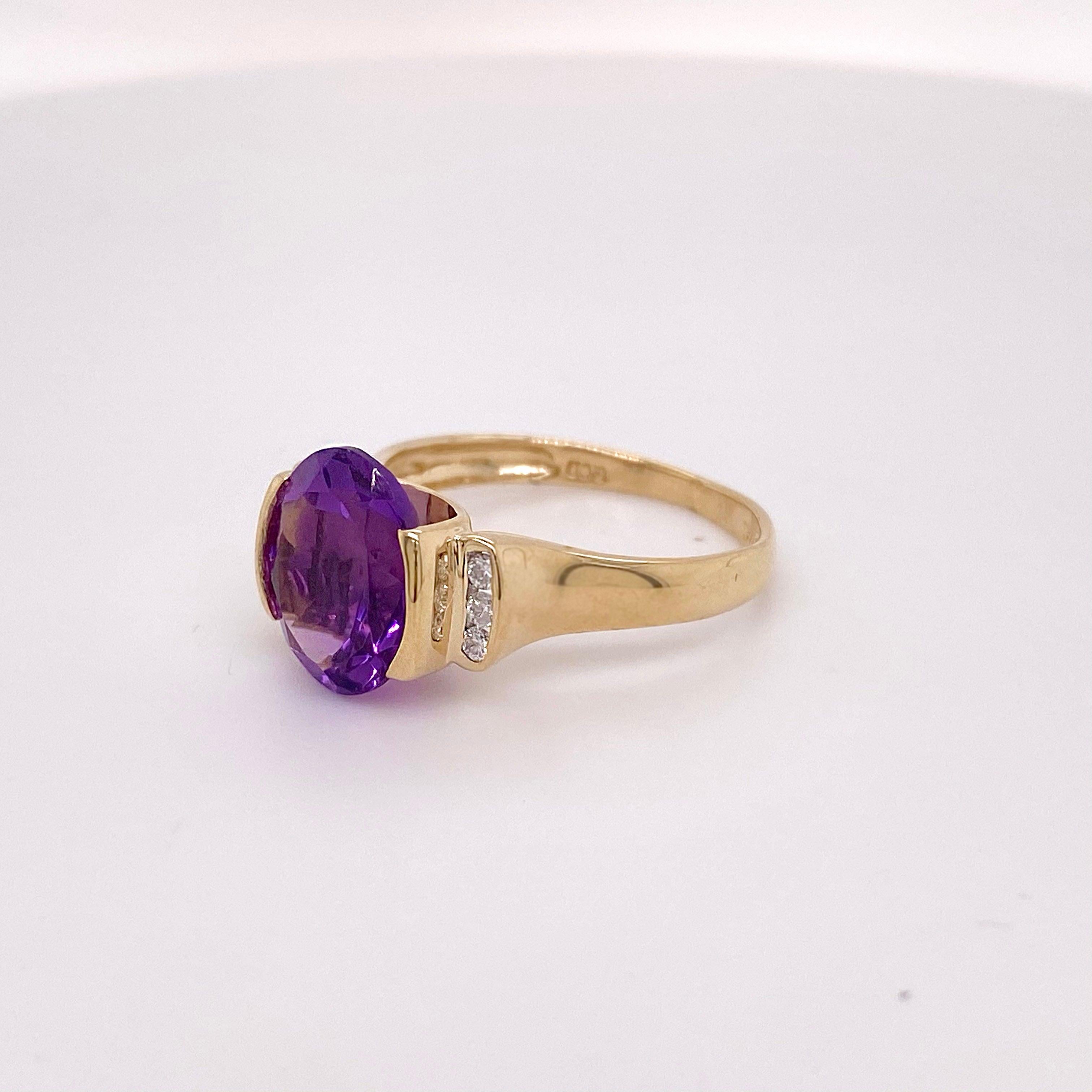 3 Karat Amethyst-Diamant-Ring 14 Karat Gelbgold Oval Echter Edelsteinring () 3