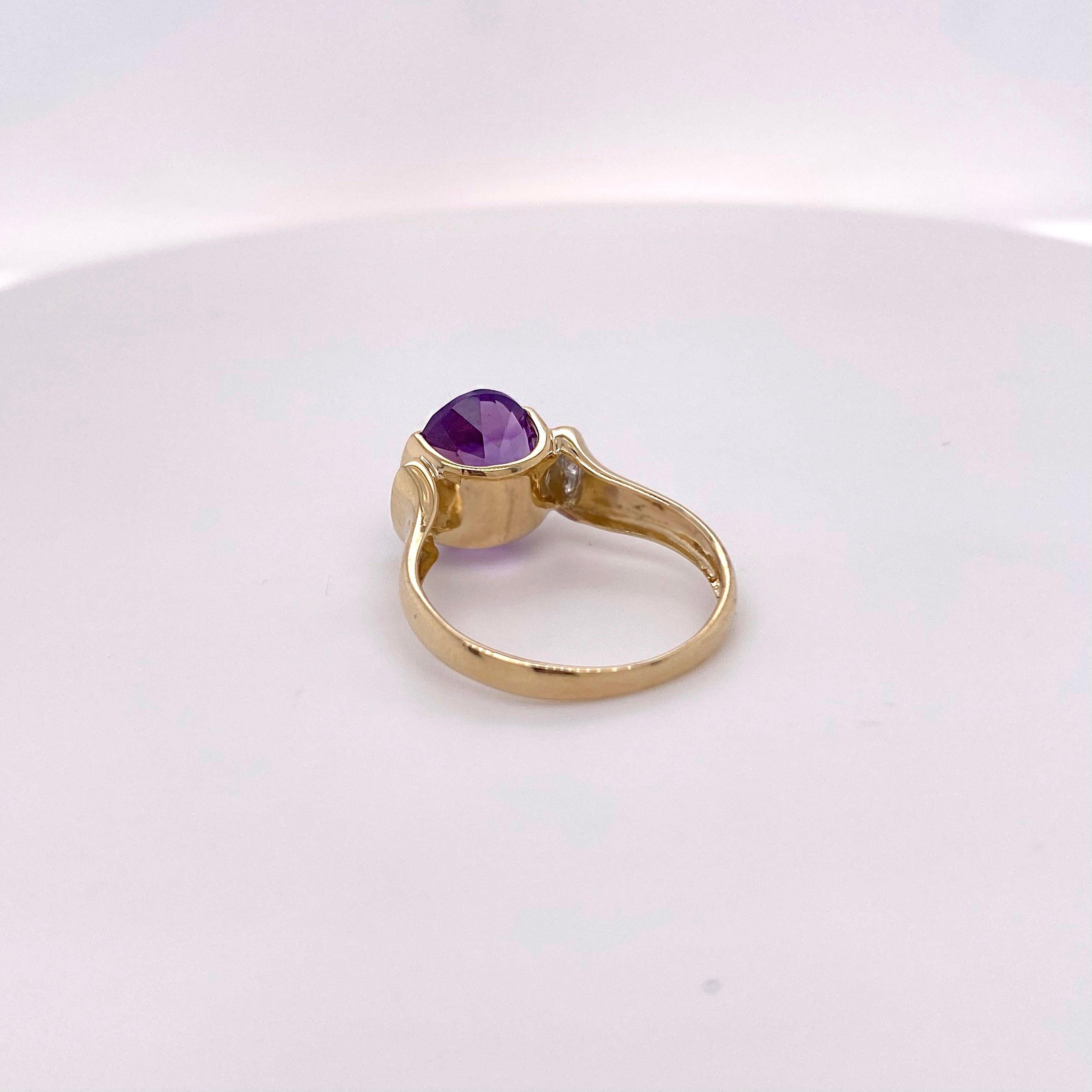 3 Karat Amethyst-Diamant-Ring 14 Karat Gelbgold Oval Echter Edelsteinring () 5