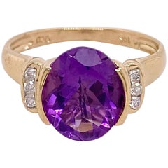 3 Karat Amethyst-Diamant-Ring 14 Karat Gelbgold Oval Echter Edelsteinring