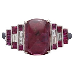 3 Carat Antique Pink Ruby Diamond Engagement Ring, Art Deco Ruby Wedding Ring