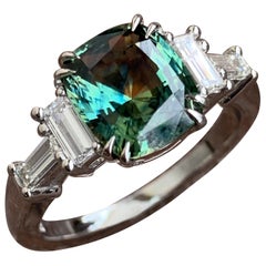 3 Carat Approximate Green Sapphire and Baguette Plat Ring, Ben Dannie