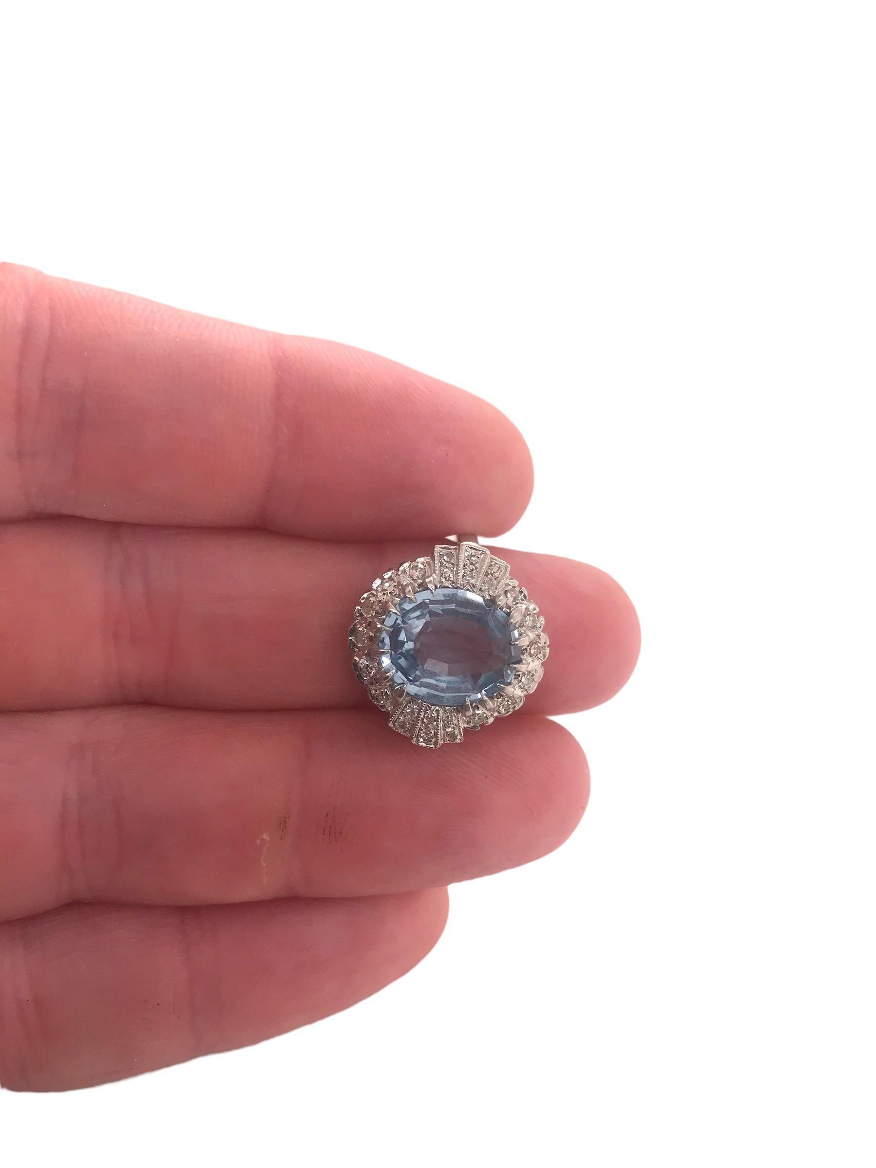 3 Carat Aquamarine & Diamond Ring 14K White Gold 5