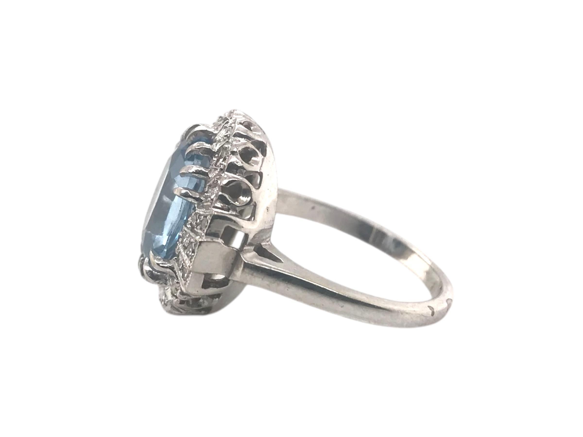 3 Carat Aquamarine & Diamond Ring 14K White Gold 1