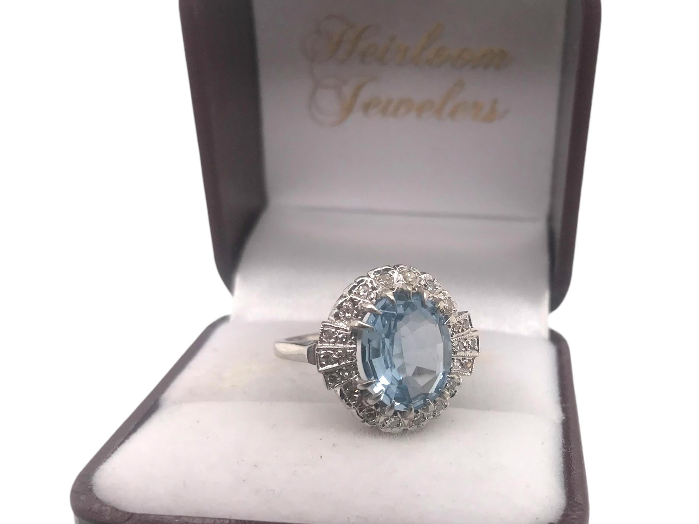 3 Carat Aquamarine & Diamond Ring 14K White Gold 3