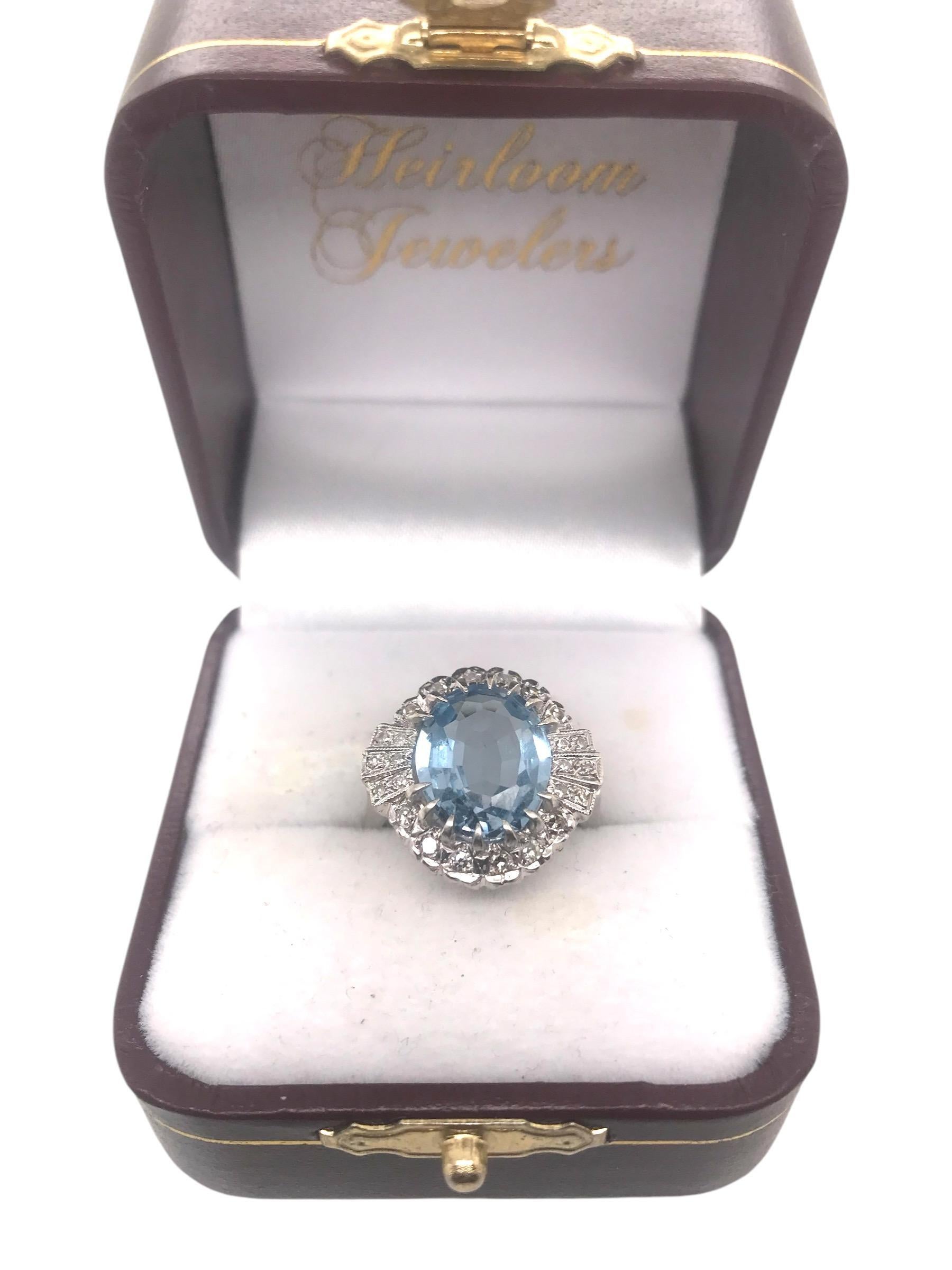3 Carat Aquamarine & Diamond Ring 14K White Gold 4