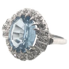 3 Carat Aquamarine & Diamond Ring 14K White Gold