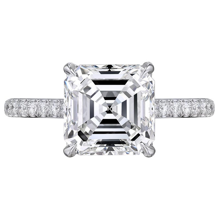 3 Carat Asscher Cut Square Emerald Engagement Platinum Ring For Sale