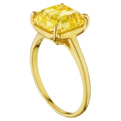 3 Carat Assher Cut Statement Fancy Yellow  Sunlit Royal Radiance Diamond Ring