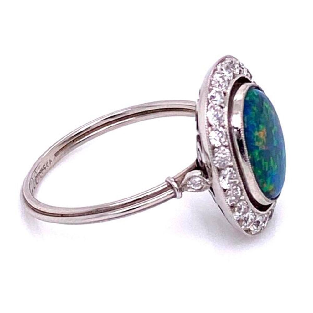 Art Deco 3 Carat Australian Black Opal Diamond Platinum Cocktail Ring Estate Fine Jewelry