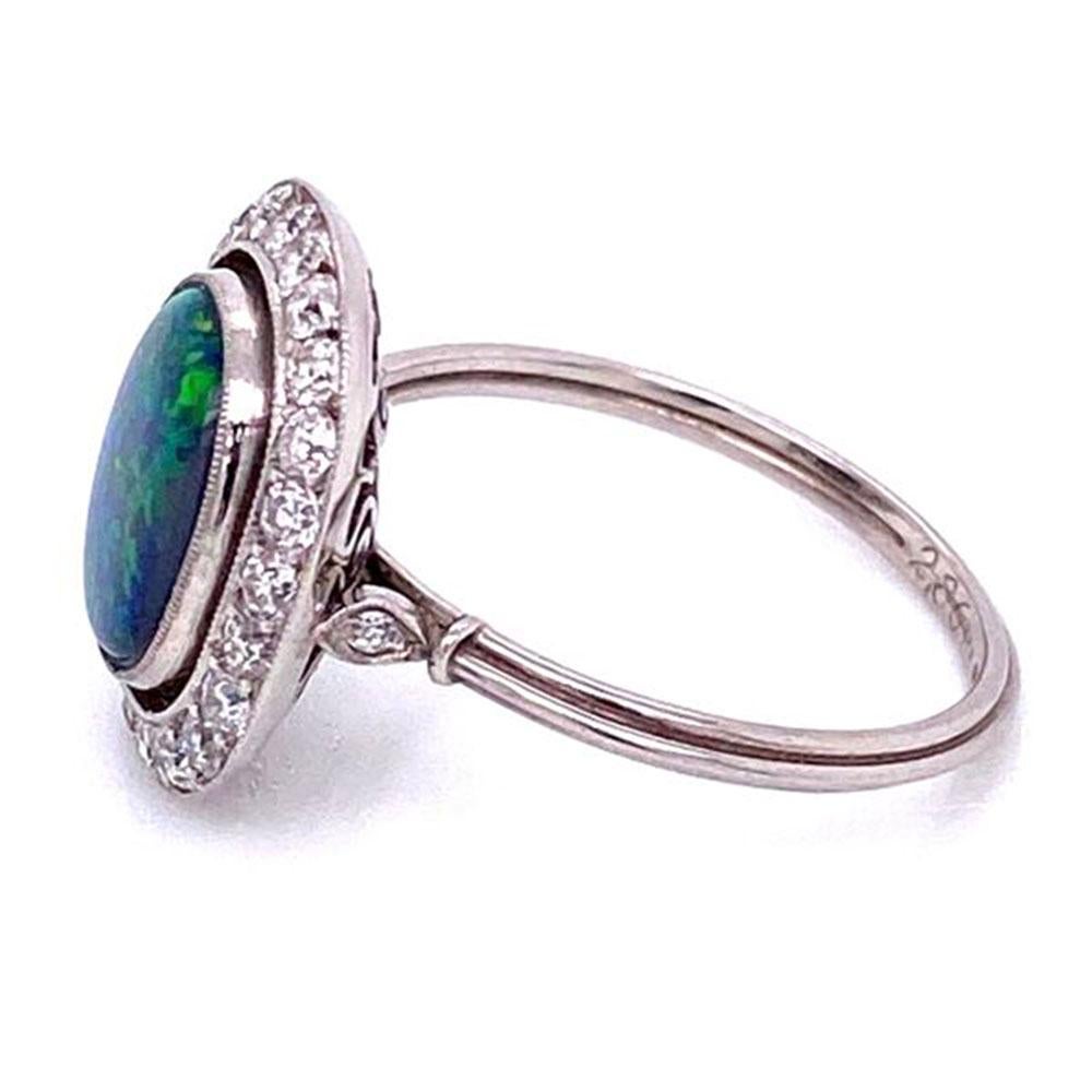 3 Carat Australian Black Opal Diamond Platinum Cocktail Ring Estate Fine Jewelry 1