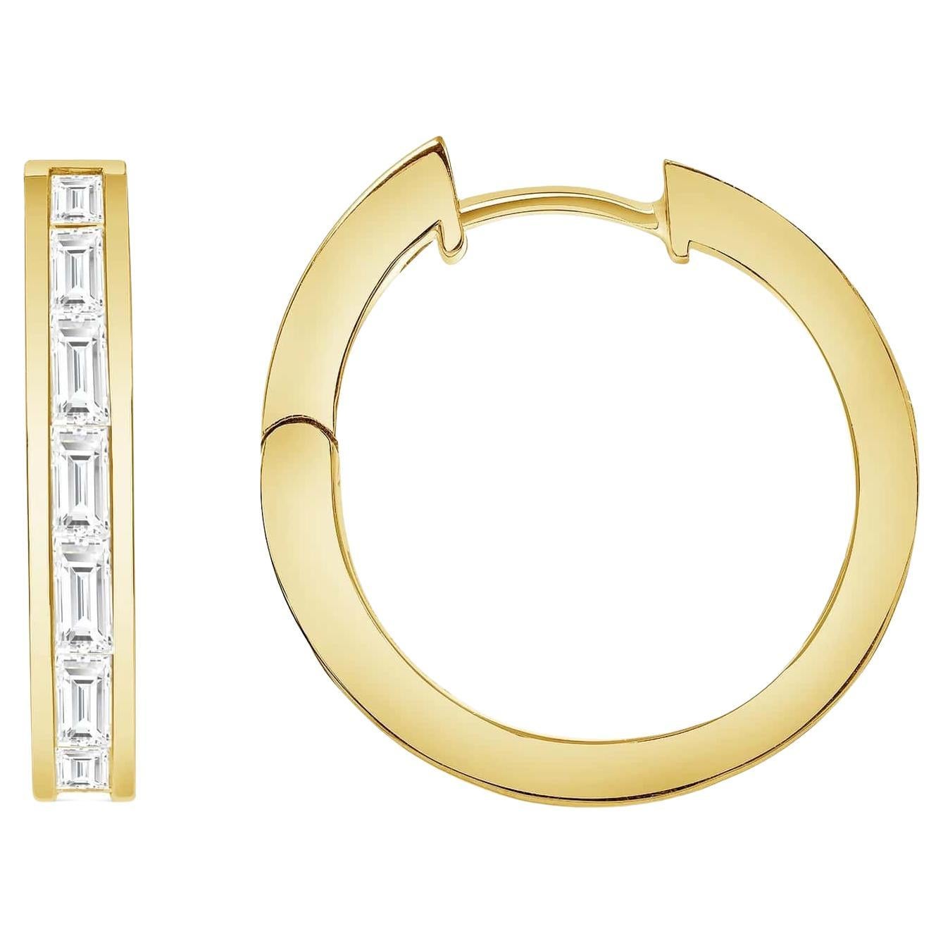 Three Carat Baguette Cut Diamond 18K White Gold Hoop Earrings