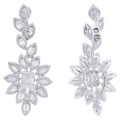Pendants d'oreilles en or blanc 18 carats avec diamants baguettes de 3 carats, fabrication artisanale