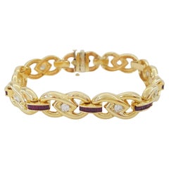 3 Carat Baguette Rubies Diamond Yellow Gold Chain Bracelet