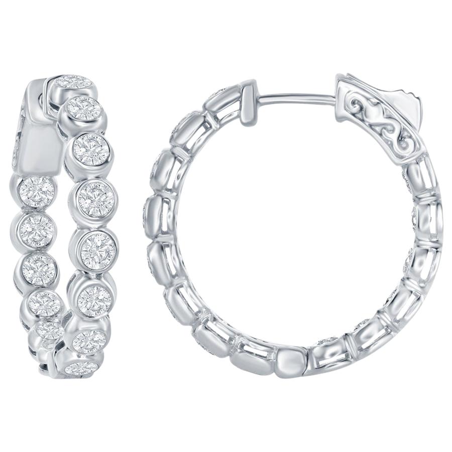 3 Carat Bezel Diamond Hoop Earrings 14 Karat For Sale