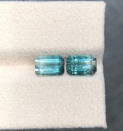 3 Carat Blue Bicolor Two-Tone Natural Tourmaline Emerald Cut Loose Gemstone Pair