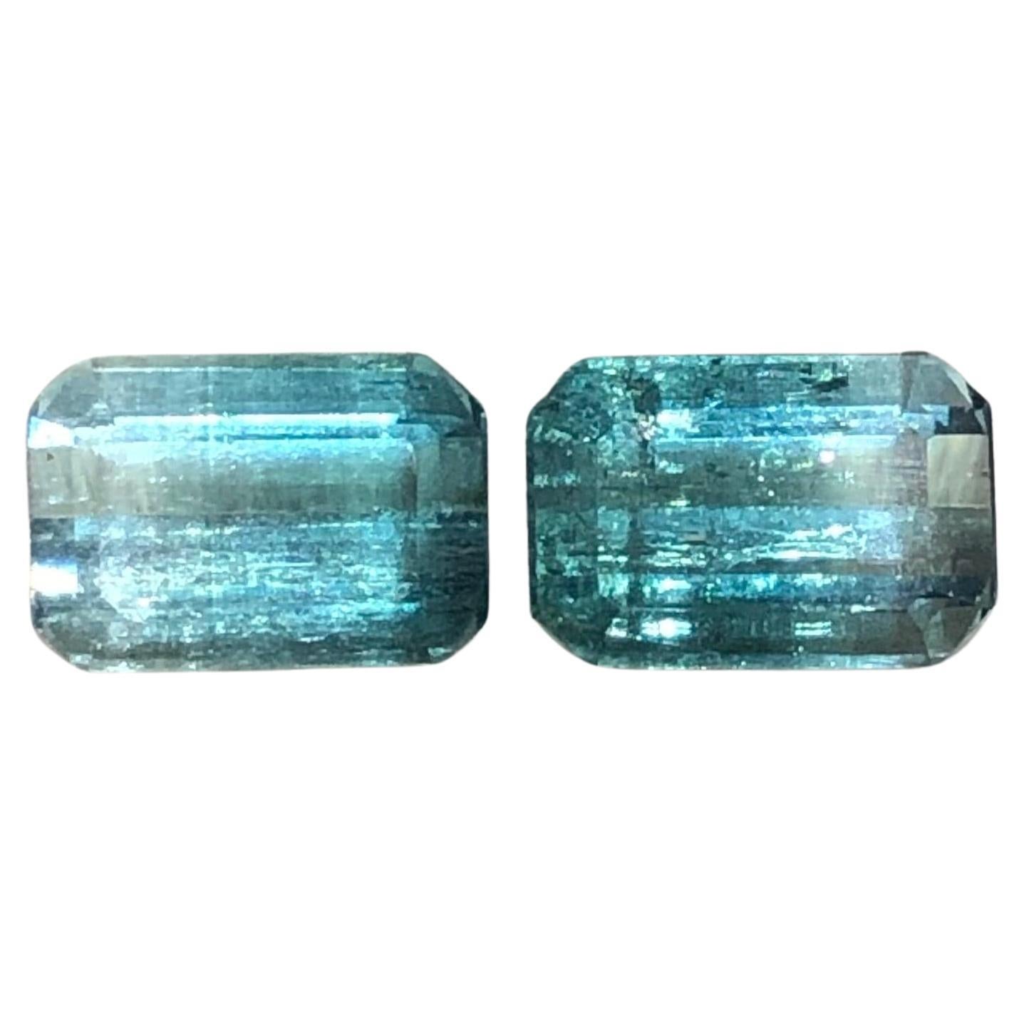 3 Carat Blue Bicolor Two-Tone Natural Tourmaline Emerald Cut Loose Gemstone Pair For Sale