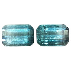 3 Carat Blue Bicolor Two-Tone Natural Tourmaline Emerald Cut Loose Gemstone Pair