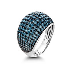 3 Carat Blue Diamond Pave Dome Ring in 18K White Gold, Handmade in New York