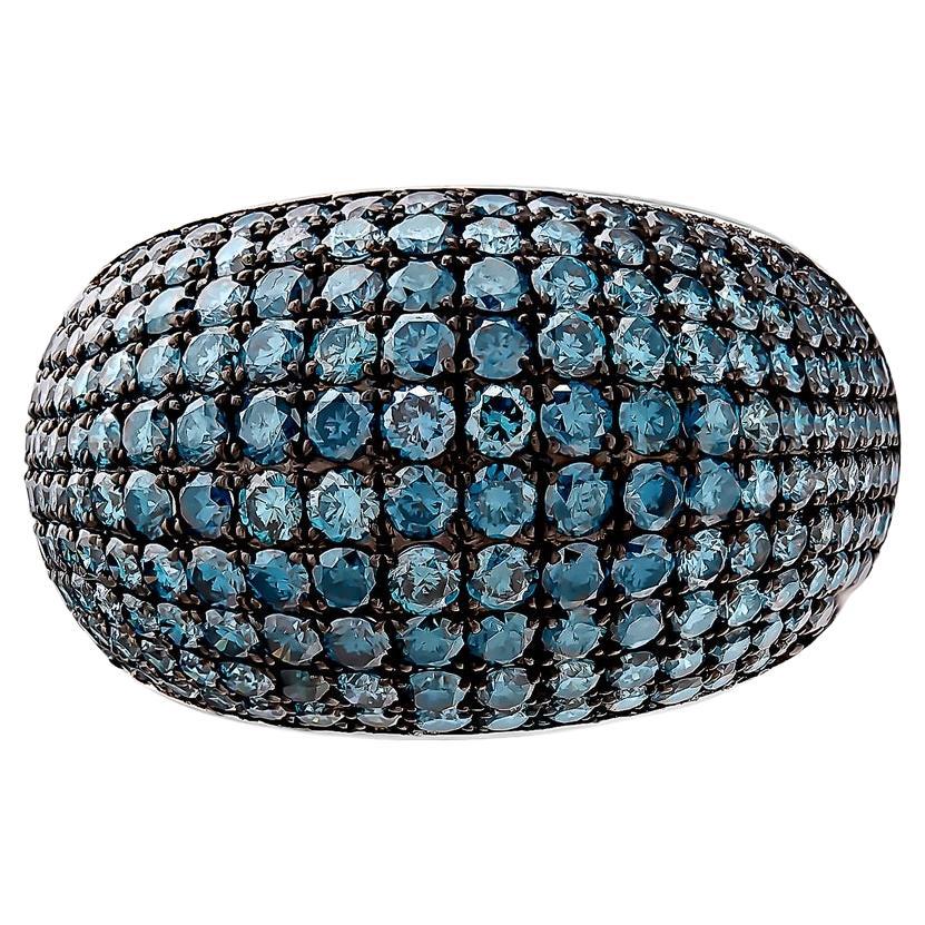 For Sale:  3 Carat Blue Diamond Pave Dome Ring in 18K White Gold, Handmade in New York