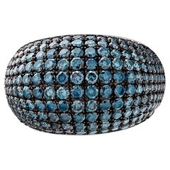 3 Carat Blue Diamond Pave Dome Ring in 18K White Gold, Handmade in New York
