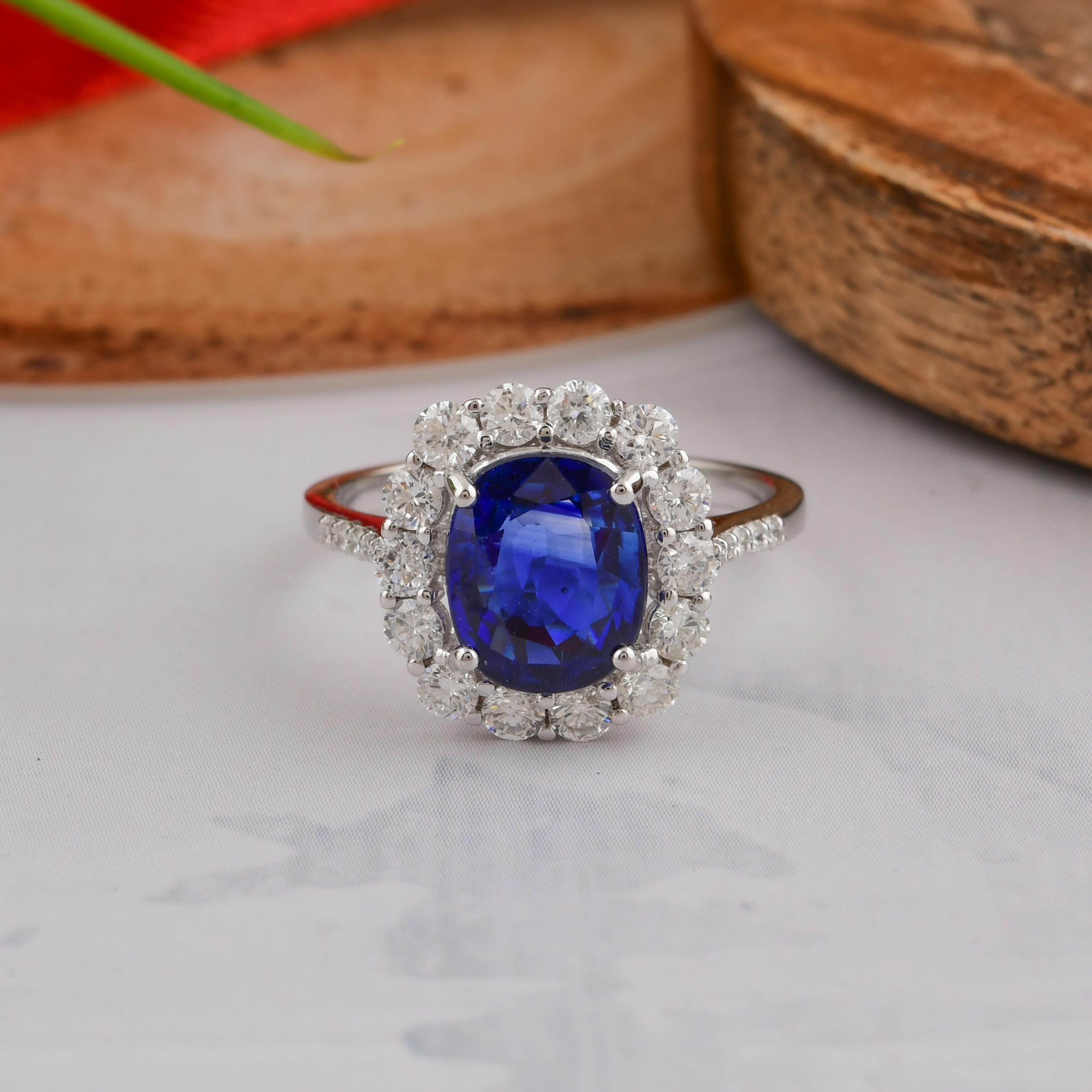 Im Angebot: 3 Karat Blauer Saphir 0,90 Karat SI/H Diamant Ring 18 Karat Weißgold Schmuck () 2