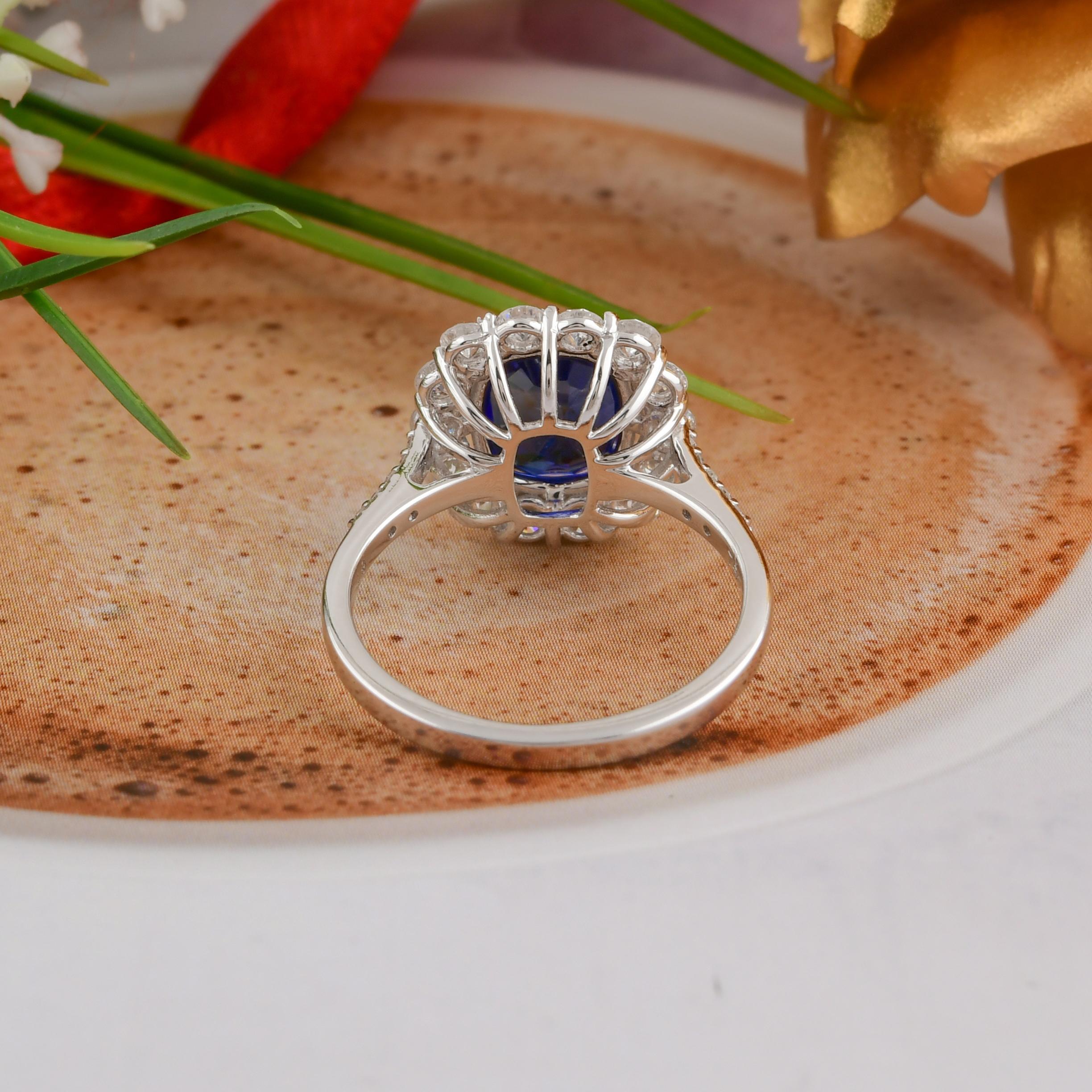 Im Angebot: 3 Karat Blauer Saphir 0,90 Karat SI/H Diamant Ring 18 Karat Weißgold Schmuck () 3