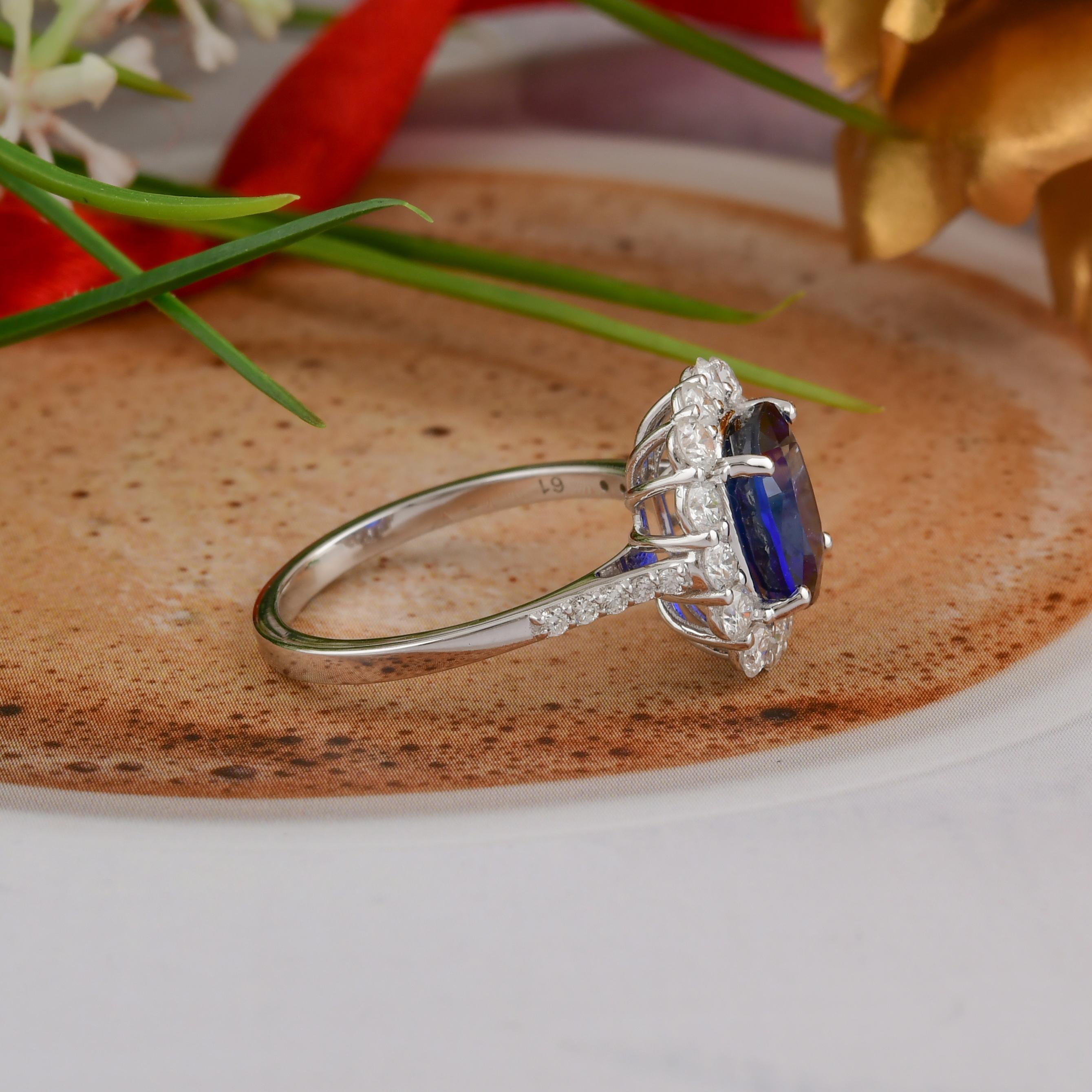 Im Angebot: 3 Karat Blauer Saphir 0,90 Karat SI/H Diamant Ring 18 Karat Weißgold Schmuck () 4