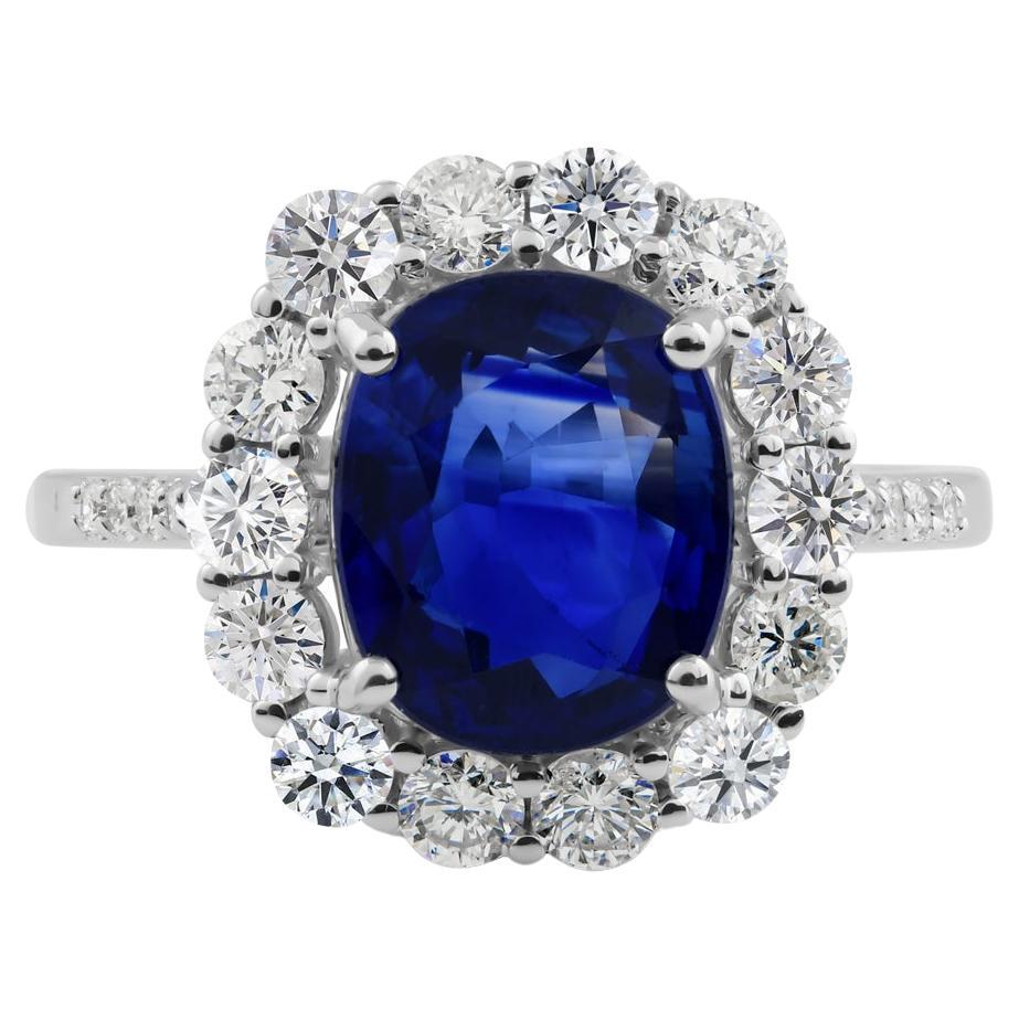 3 Karat Blauer Saphir 0,90 Karat SI/H Diamant Ring 18 Karat Weißgold Schmuck