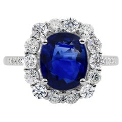 3 Karat Blauer Saphir 0,90 Karat SI/H Diamant Ring 18 Karat Weißgold Schmuck