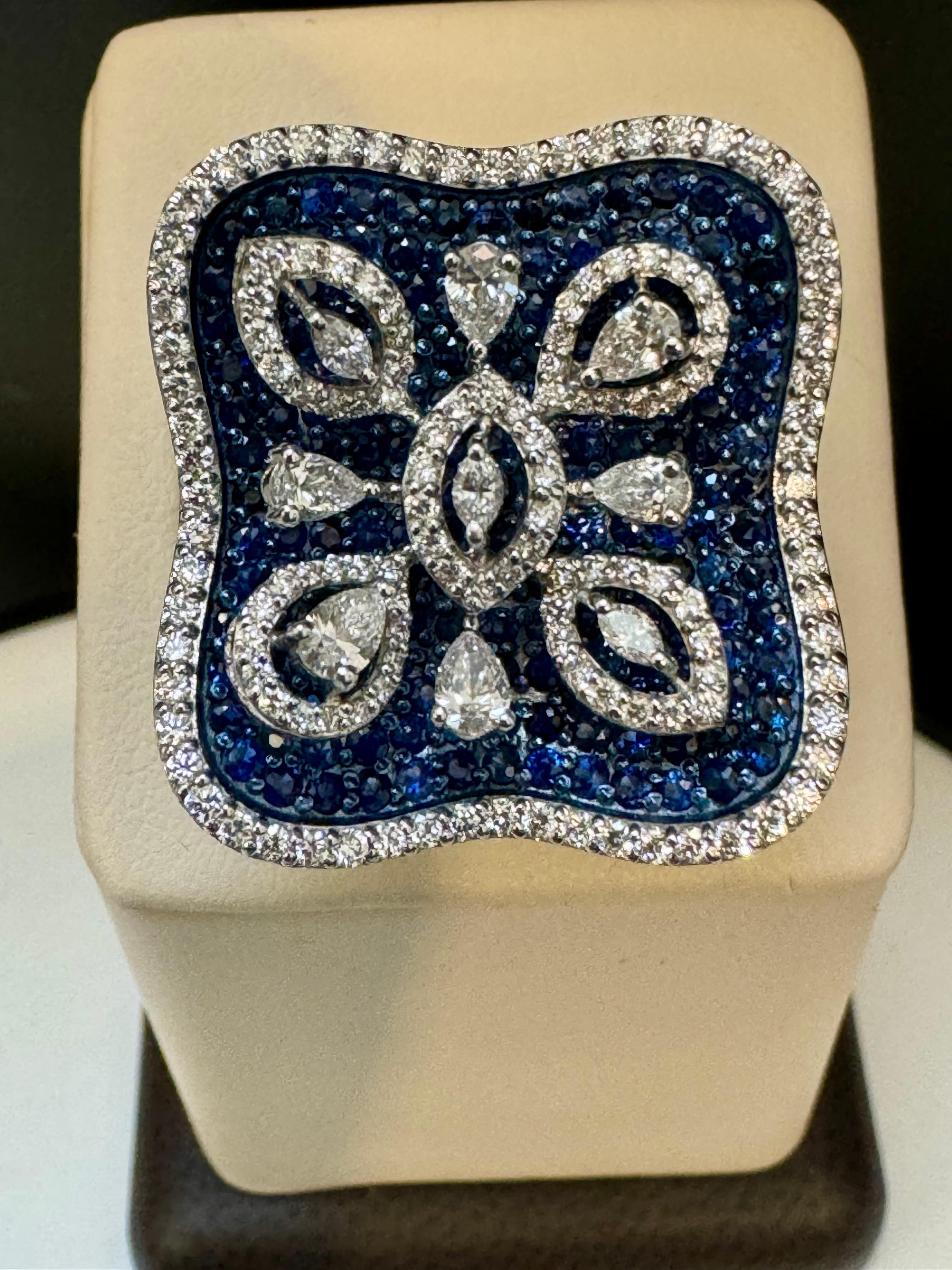 3 Carat Blue Sapphire and 2 Ct Diamond Cocktail Ring in 18 Karat  White Gold 6 For Sale 5