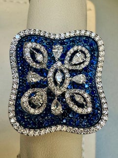 3 Carat Blue Sapphire and 2 Ct Diamond Cocktail Ring in 18 Karat  White Gold 6