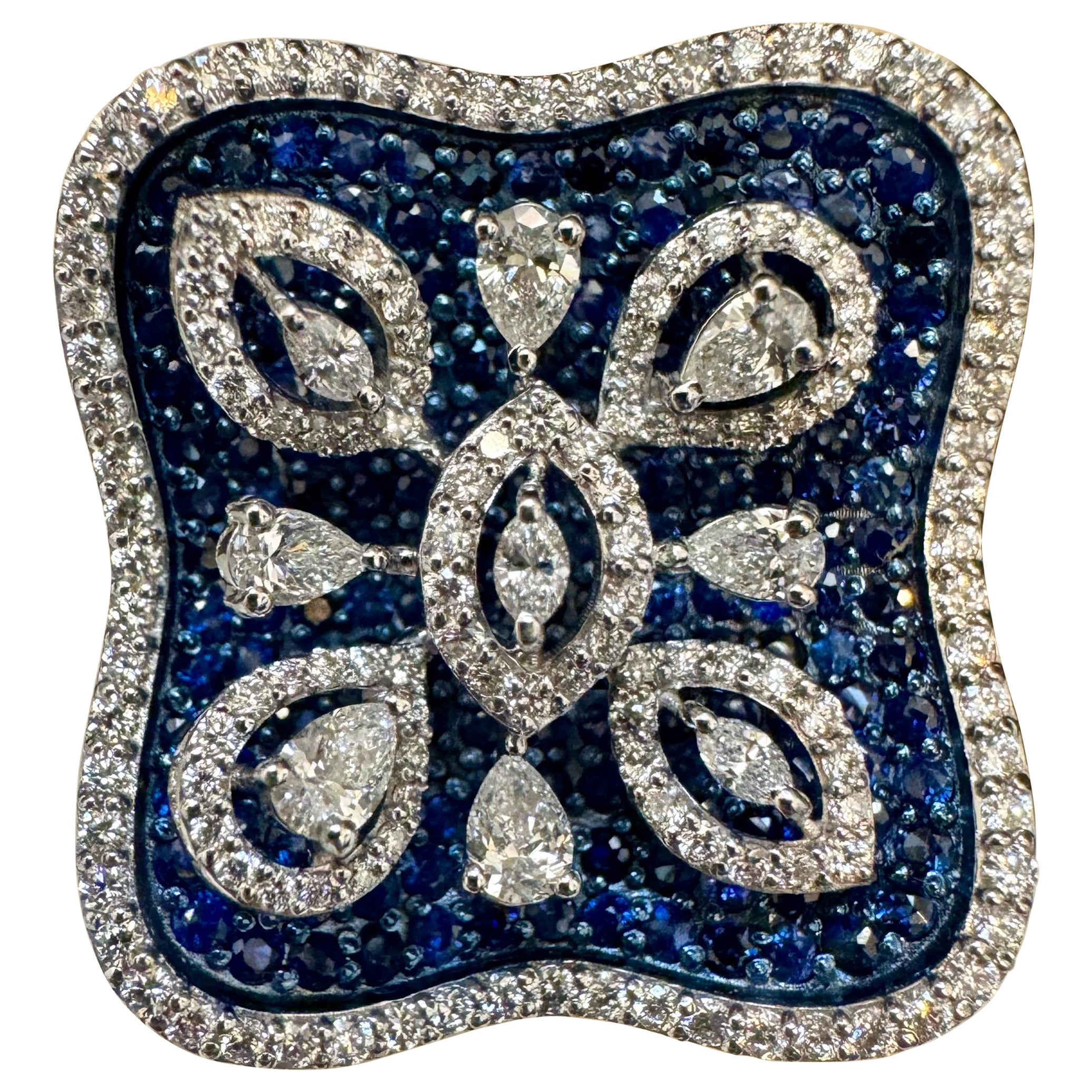 Bague de cocktail saphir bleu 3 carats et diamant 2 carats en 18 carats  Or blanc 6