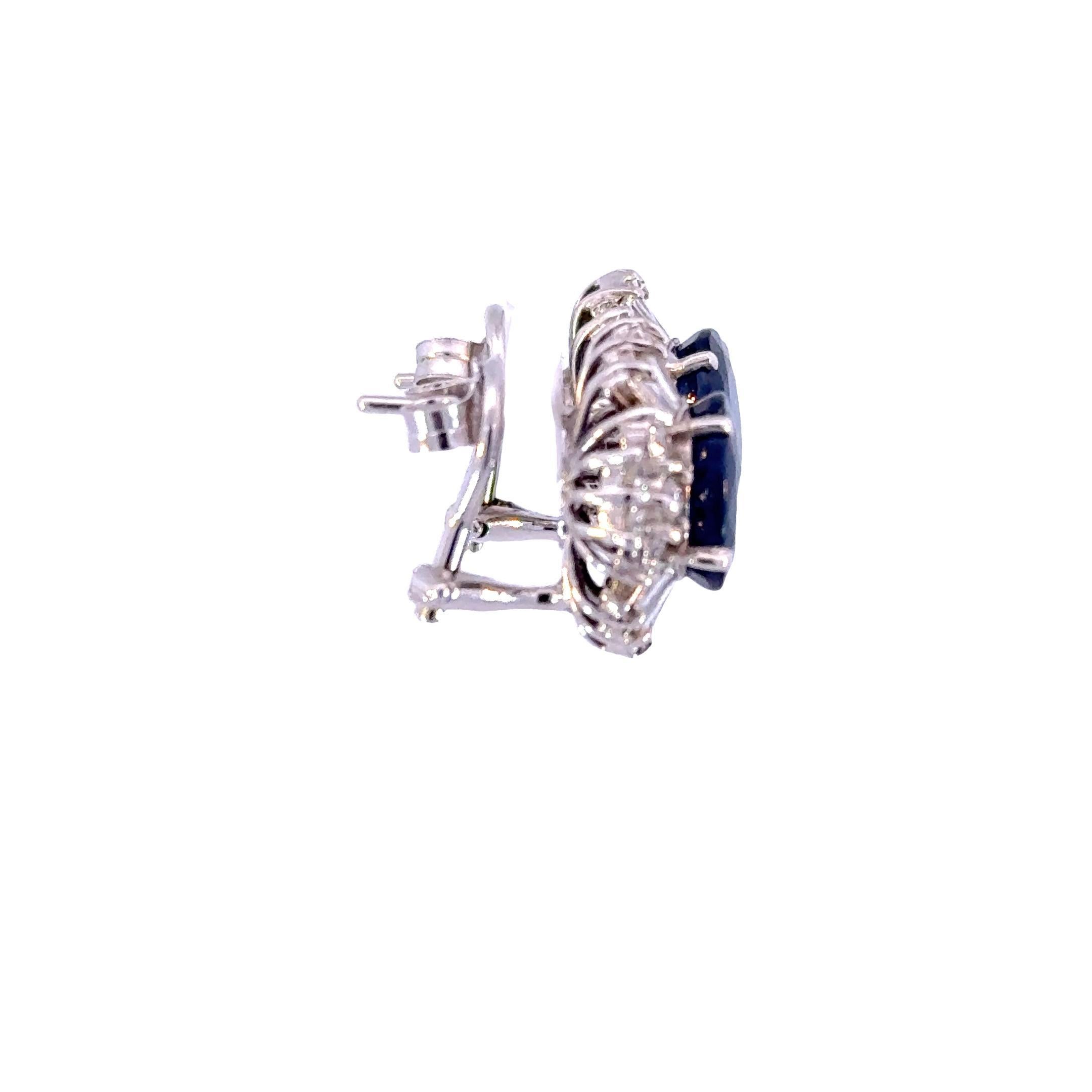 Oval Cut 3 Carat Blue Sapphire and Diamond 18K White Gold Studs For Sale