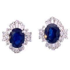 3 Carat Blue Sapphire and Diamond 18K White Gold Studs