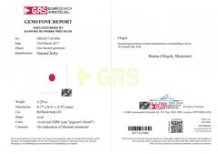 3.29 Carat Burma No Heat Vivid Red Pigeon's Blood GRS Certified Ruby Ring