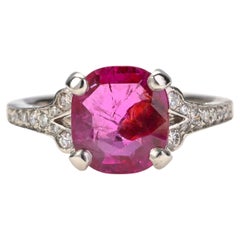 3 Carat Burma Ruby Ring Certified Unheated, Platinum, Diamonds, France, Estate