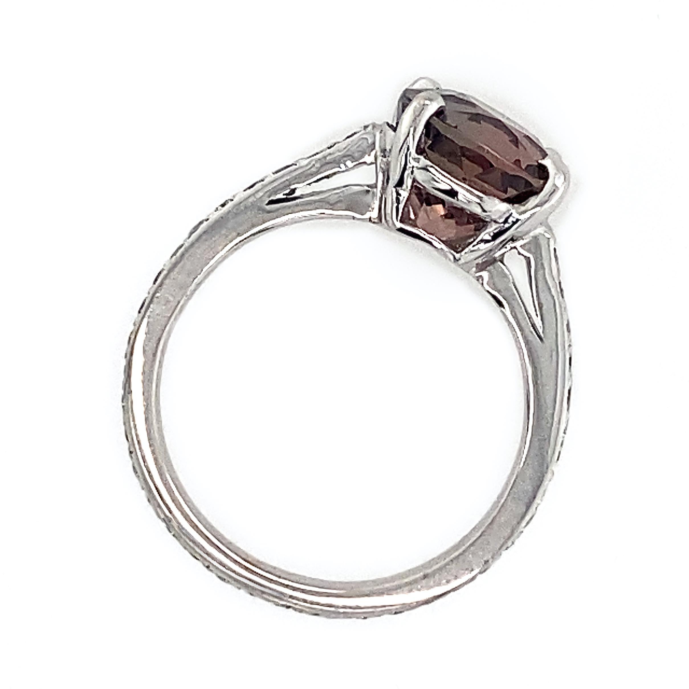 3.2 Carat Chocolate Pink Tourmaline Set in Diamond & White Gold Ring 4