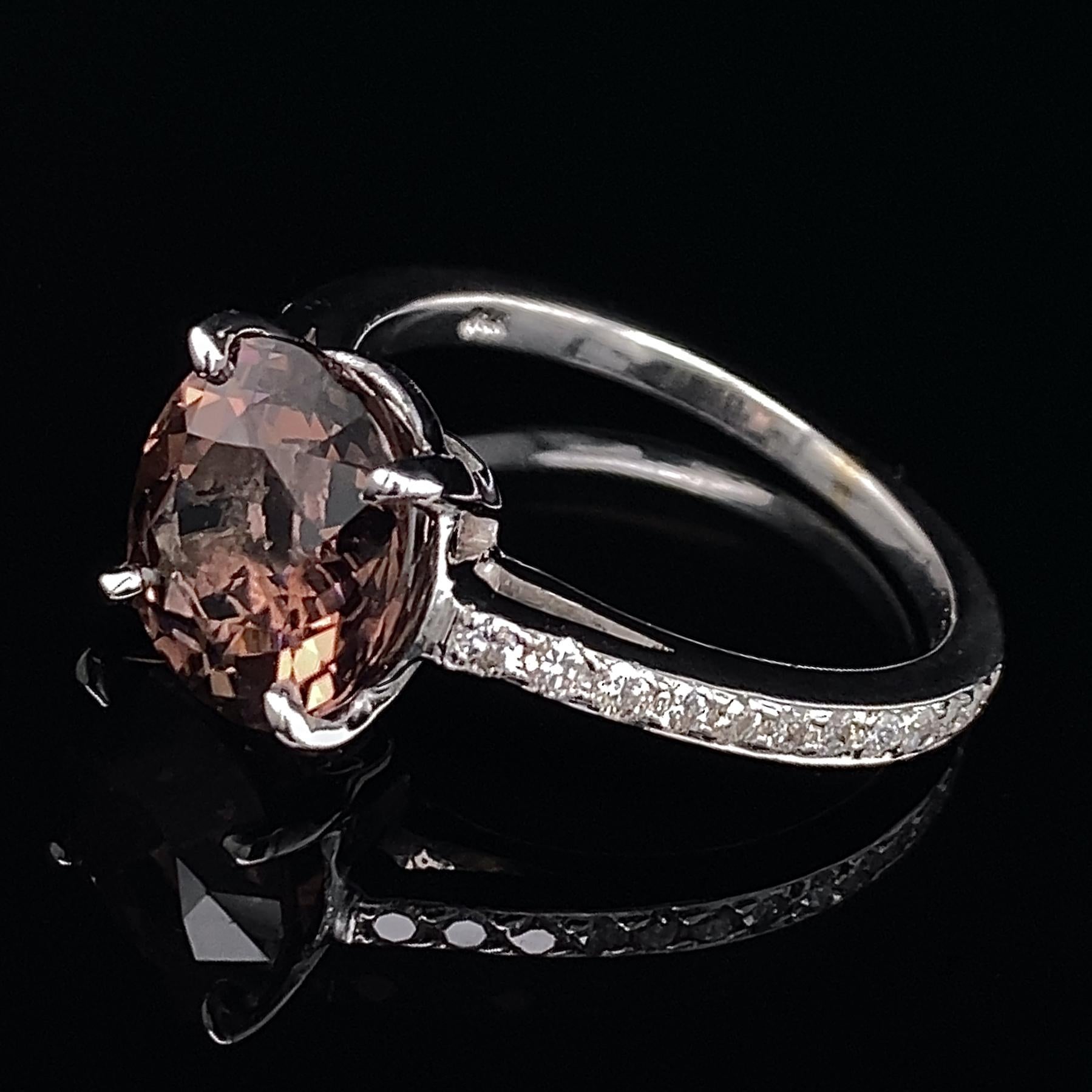 Contemporary 3.2 Carat Chocolate Pink Tourmaline Set in Diamond & White Gold Ring