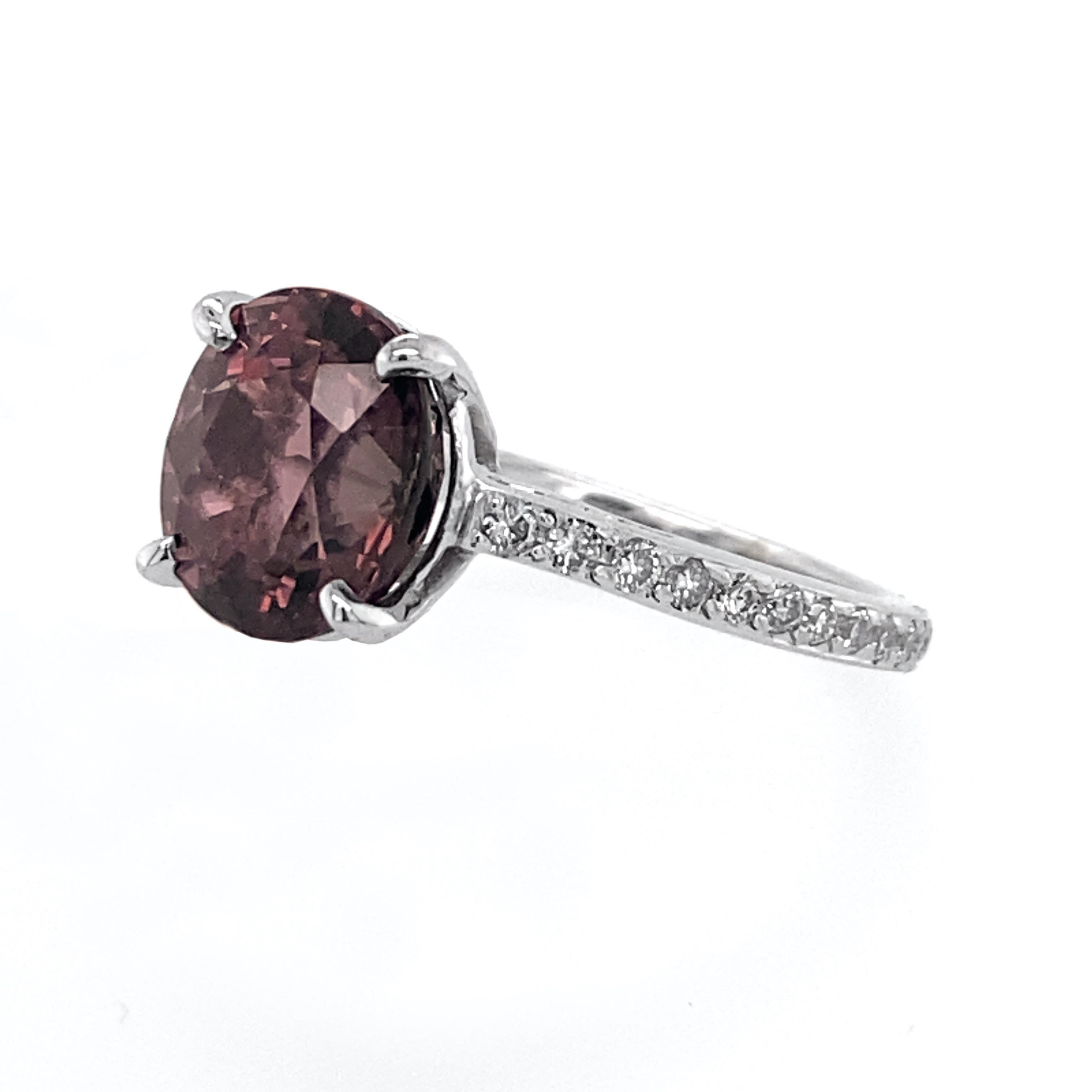 Women's or Men's 3.2 Carat Chocolate Pink Tourmaline Set in Diamond & White Gold Ring