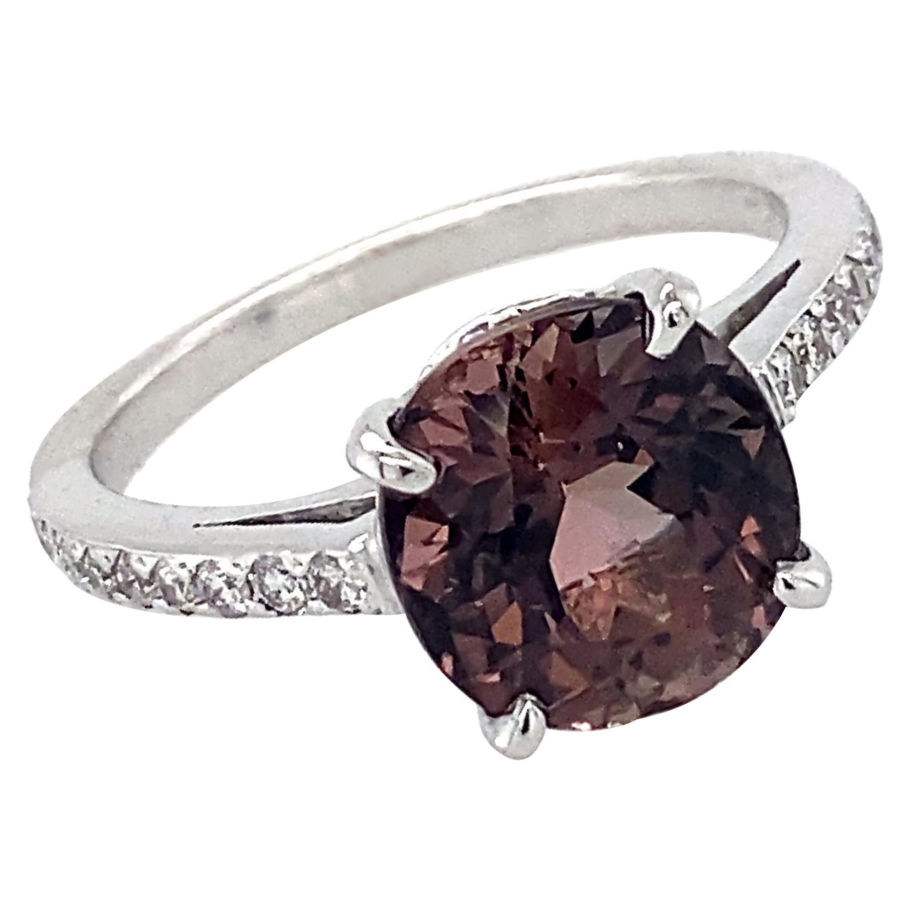 3.2 Carat Chocolate Pink Tourmaline Set in Diamond & White Gold Ring