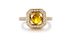 3 Carat Citrine Diamond Ring 14 Karat Yellow Gold