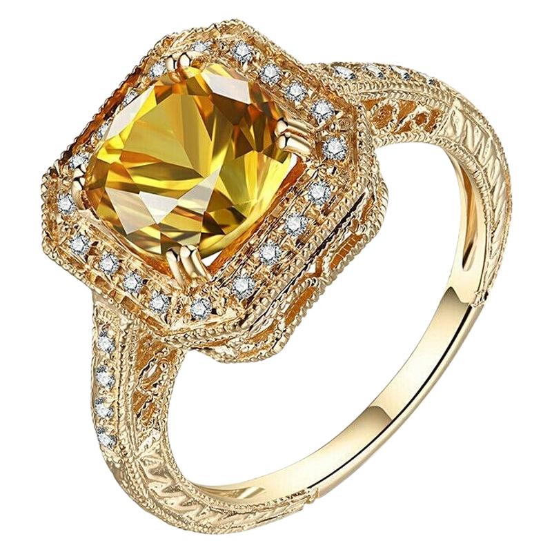 3 Carat Citrine Diamond Ring 14 Karat Yellow Gold For Sale
